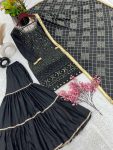 FANCY GEORGETTE EMBROIDERY SEQUENCE MOTI LACE WORK TOP SHARARA WITH DUPATTA FESTIVE WEAR WHOLESALE PRICE ETHNIC GARMENT (6)