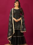 FANCY GEORGETTE EMBROIDERY SEQUENCE MOTI LACE WORK TOP SHARARA WITH DUPATTA FESTIVE WEAR WHOLESALE PRICE ETHNIC GARMENT (6)