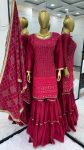 FANCY GEORGETTE EMBROIDERY SEQUENCE MOTI LACE WORK TOP SHARARA WITH DUPATTA PARTY WEAR WHOLESALE PRICE ETHNIC GARMENT (16)