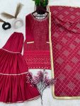 FANCY GEORGETTE EMBROIDERY SEQUENCE MOTI LACE WORK TOP SHARARA WITH DUPATTA PARTY WEAR WHOLESALE PRICE ETHNIC GARMENT (16)