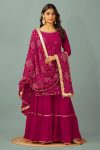 FANCY GEORGETTE EMBROIDERY SEQUENCE MOTI LACE WORK TOP SHARARA WITH DUPATTA RANI