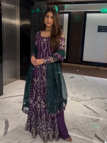 FANCY GEORGETTE EMBROIDERY SEQUNECE WORK TOP PALAZZO WITH DUPATTA PURPLE