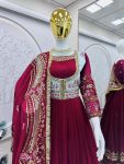 FANCY GEORGETTE EMBROIDERY THREAD SEQUENCE WORK GOWN WITH DUPATTA PARTY WEAR WHOLESALE PRICE ETHNIC GARMENT (3)