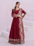 FANCY GEORGETTE EMBROIDERY THREAD SEQUENCE WORK GOWN WITH DUPATTA MAROON