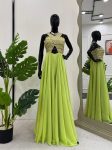 FANCY GEORGETTE EMBROIDERY THREAD SEQUENCE WORK JUMPSUIT PARROT GREEN