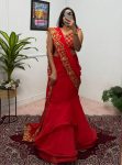 FANCY GEORGETTE EMBROIDERY WORK LEHENGA SAREE WITH ATTACHED PALLU AND STITCHED BLOUSE RED