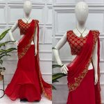 FANCY GEORGETTE EMBROIDERY WORK LEHENGA SAREE WITH ATTACHED PALLU AND STITCHED BLOUSE PARTY WEAR WHOLESALE PRICE ETHNICU GARMENT (2)