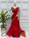 FANCY GEORGETTE EMBROIDERY WORK LEHENGA SAREE WITH ATTACHED PALLU AND STITCHED BLOUSE PARTY WEAR WHOLESALE PRICE ETHNICU GARMENT (2)