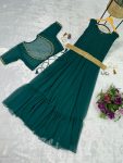 FANCY GEORGETTE EMBROIDERY WORK ON NACK GOWN WITH KOTI AND WASIT BELT PARTY WEAR WHOLESALE PRICE ETHNIC GARMENT (8)