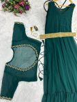 FANCY GEORGETTE EMBROIDERY WORK ON NACK GOWN WITH KOTI AND WASIT BELT PARTY WEAR WHOLESALE PRICE ETHNIC GARMENT (8)