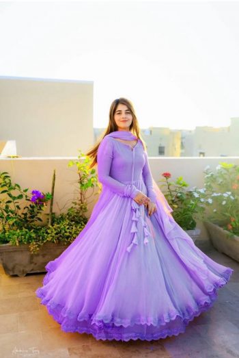 FANCY GEORGETTE LINNING WORK GOWN PANT WITH DUPATTA LAVENDER