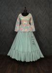 FANCY GEORGETTE PLAIN FRILLS WORK LEHENGA WITH PEPLUM PRINTED EMBROIDERY SEQUENCE WORK TOP PARTY WEAR WHOLESALE PRICE ETHNIC GARMENT (4)