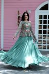 FANCY GEORGETTE PLAIN FRILLS WORK LEHENGA WITH PEPLUM PRINTED EMBROIDERY SEQUENCE WORK TOP PARTY WEAR WHOLESALE PRICE ETHNIC GARMENT (4)