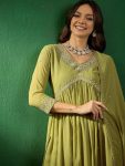 FANCY GEORGETTE SEQUENCE CODING EMBROIDERY WORK ALIA CUT TOP BOTTOM WITH DUPATTA FESTIVE WEAR WHOLESALE PRICE ETHNIC GARMENT (4)