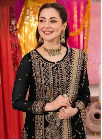 FANCY GEORGETTE SEQUENCE EMBROIDERY WORK TOP BOTTOM WITH DUPATTA BLACK