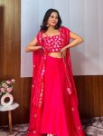 FANCY GEORGETTE SEQUENCE EMBROIDERY ZARI PAPER WORK SKIRT SHRUG WITH UNSTITCHED BLOUSE PARTY WEAR WHOLESALE PRICE ETHNIC GARMENT (3)
