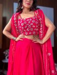 FANCY GEORGETTE SEQUENCE EMBROIDERY ZARI PAPER WORK SKIRT SHRUG WITH UNSTITCHED BLOUSE PARTY WEAR WHOLESALE PRICE ETHNIC GARMENT (3)