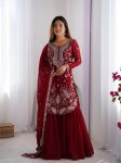 FANCY GEORGETTE THREAD SEQUENCE WORK TOP SHARARA WITH DUPATTA MAROON