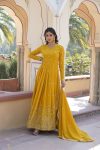 FANCY GEORGETTE ZARI AND SEQUENCE EMBROIDERY WORK GOWN WITH DUPATTA FESTIVE WEAR WHOLESALE PRICE ETHNIC GARMENT (8)
