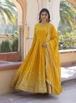 FANCY GEORGETTE ZARI AND SEQUENCE EMBROIDERY WORK GOWN WITH DUPATTA FESTIVE WEAR WHOLESALE PRICE ETHNIC GARMENT (8)