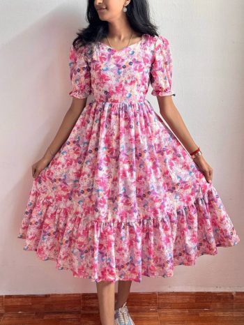 FANCY HAKOBA COTTON PRINTED ONE PIECE PINK