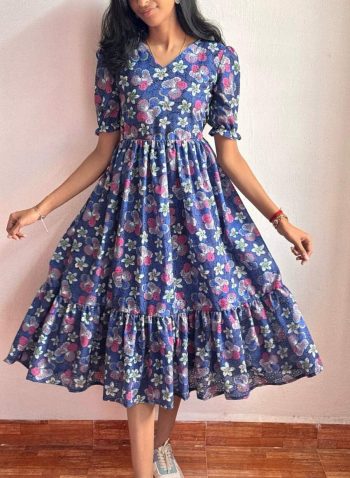 FANCY HAKOBA COTTON PRINTED ONE PIECE BLUE