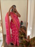 FANCY LINEN CHANDERI GOLD PURE ZARI PATTA WITH EMBROIDERY BUTTI WORK SAREE WITH UNSTITCHED BLOUSE FESTIVE WEAR WHOLESALE PRICE ETHNIC GARMENT (8)