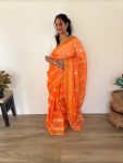 FANCY LINEN CHANDERI GOLD PURE ZARI PATTA WITH EMBROIDERY BUTTI WORK SAREE WITH UNSTITCHED BLOUSE FESTIVE WEAR WHOLESALE PRICE ETHNIC GARMENT (17)