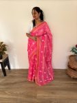 FANCY LINEN CHANDERI GOLD PURE ZARI PATTA WITH EMBROIDERY BUTTI WORK SAREE WITH UNSTITCHED BLOUSE FESTIVE WEAR WHOLESALE PRICE ETHNIC GARMENT (8)