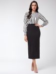 FANCY LYCRA LINING WORK BODYCON DRESS  BLACK