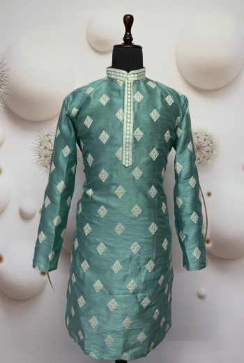 FANCY MONO SILK EMBROIDERY SEQUENCE WORK MEN'S KURTA PAYJAMA SKY