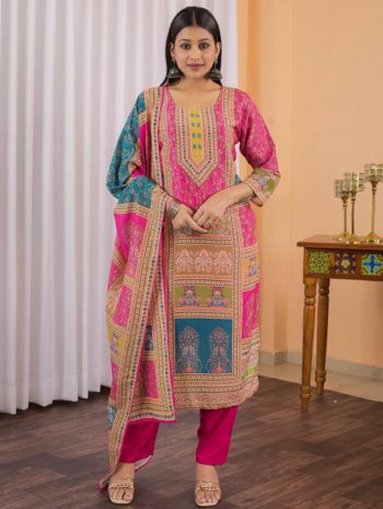 FANCY MUSLIN SILK DIGITAL PRINTED TOP BOTTOM WITH DUPATTA PINK