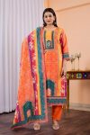 FANCY MUSLIN SILK DIGITAL PRINTED TOP BOTTOM WITH DUPATTA ORANGE