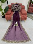 FANCY ORGANZA THREAD SEQUENCE WORK SAREE WITH UNSTITCHED BLOUSE PARTY WEAR WHOLESALE PRICE ETHNIC GARMENT (3)