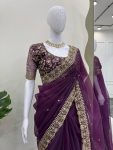 FANCY ORGANZA THREAD SEQUENCE WORK SAREE WITH UNSTITCHED BLOUSE PARTY WEAR WHOLESALE PRICE ETHNIC GARMENT (3)
