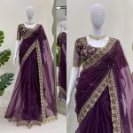 FANCY ORGANZA THREAD SEQUENCE WORK SAREE WITH UNSTITCHED BLOUSE PARTY WEAR WHOLESALE PRICE ETHNIC GARMENT (3)