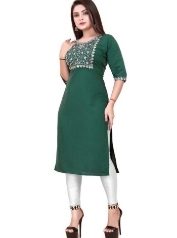 FANCY RAYON  SEQUENCE EMBROIDERY WORK KURTI  GREEN