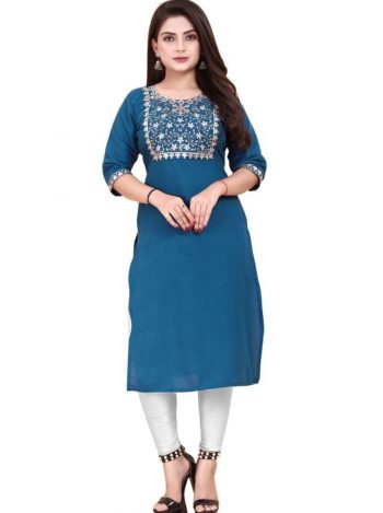 FANCY RAYON  SEQUENCE EMBROIDERY WORK KURTI  RAMA