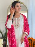 FANCY RAYON SLUB EMBROIDERY PRINT WORK TOP BOTTOM WITH DUPATTA PARTY WEAR WHOLESALE PRICE ETHNIC GARMENT (11)