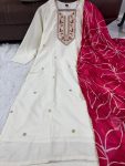 FANCY RAYON SLUB EMBROIDERY PRINT WORK TOP BOTTOM WITH DUPATTA PARTY WEAR WHOLESALE PRICE ETHNIC GARMENT (11)