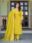 FANCY ROMAN SILK EMBROIDERY WORK TOP BOTTOM WITH DUPATTA YELLOW