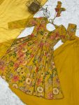 FANCY RROMAN SILK DISCHARGE PRINTING WORK KEDIYA STYLE TOP PALAZZO WITH DUPATTA PARTY WEAR WHOLESALE PRICE ETHNIC GARMENT (2)