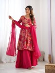 FANCY RROMAN SILK DISCHARGE PRINTING WORK KEDIYA STYLE TOP PALAZZO WITH DUPATTA PARTY WEAR WHOLESALE PRICE ETHNIC GARMENT (17)