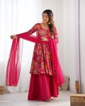 FANCY RROMAN SILK DISCHARGE PRINTING WORK KEDIYA STYLE TOP PALAZZO WITH DUPATTA PARTY WEAR WHOLESALE PRICE ETHNIC GARMENT (17)