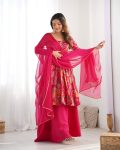 FANCY RROMAN SILK DISCHARGE PRINTING WORK KEDIYA STYLE TOP PALAZZO WITH DUPATTA PARTY WEAR WHOLESALE PRICE ETHNIC GARMENT (17)