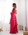 FANCY RROMAN SILK DISCHARGE PRINTING WORK KEDIYA STYLE TOP PALAZZO WITH DUPATTA PARTY WEAR WHOLESALE PRICE ETHNIC GARMENT (17)
