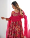 FANCY RROMAN SILK DISCHARGE PRINTING WORK KEDIYA STYLE TOP PALAZZO WITH DUPATTA PARTY WEAR WHOLESALE PRICE ETHNIC GARMENT (17)