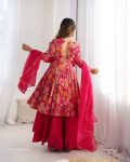 FANCY RROMAN SILK DISCHARGE PRINTING WORK KEDIYA STYLE TOP PALAZZO WITH DUPATTA PARTY WEAR WHOLESALE PRICE ETHNIC GARMENT (17)