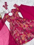 FANCY RROMAN SILK DISCHARGE PRINTING WORK KEDIYA STYLE TOP PALAZZO WITH DUPATTA PARTY WEAR WHOLESALE PRICE ETHNIC GARMENT (17)