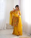 FANCY RROMAN SILK DISCHARGE PRINTING WORK KEDIYA STYLE TOP PALAZZO WITH DUPATTA PARTY WEAR WHOLESALE PRICE ETHNIC GARMENT (2)